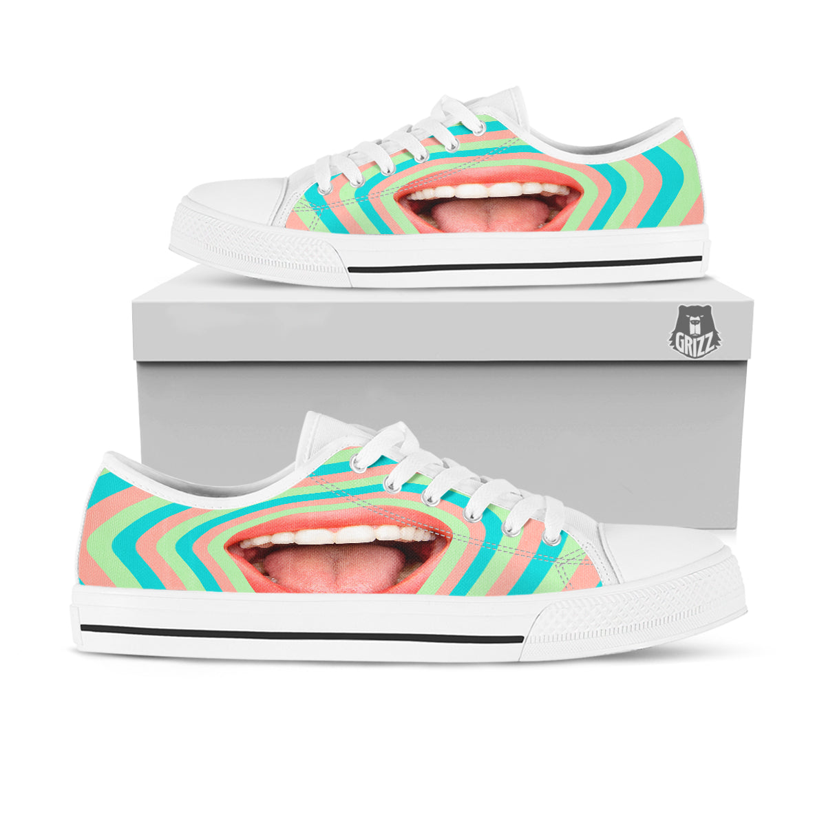 Summer Time Mood Mouth Print White Low Top Shoes-grizzshop