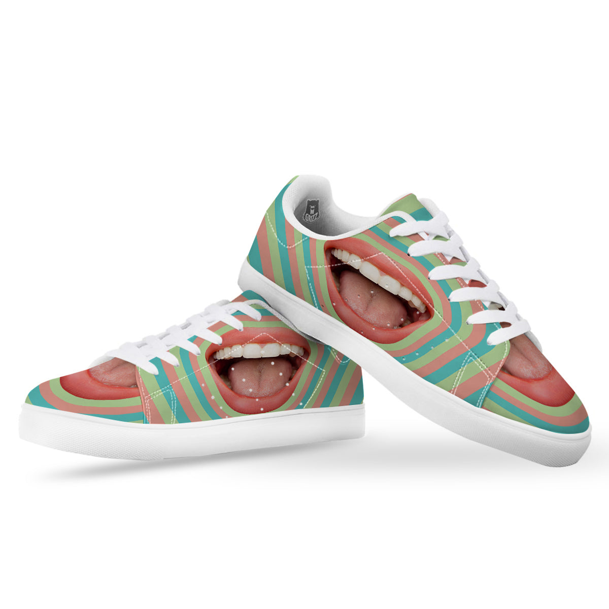 Summer Time Mood Mouth Print White Low Top Sneakers-grizzshop