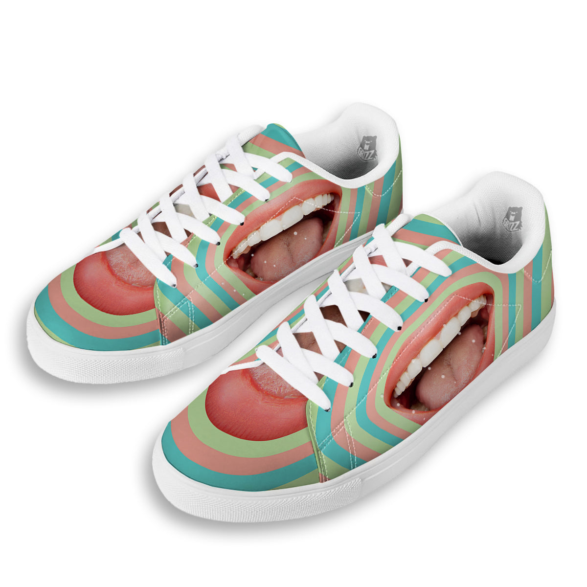 Summer Time Mood Mouth Print White Low Top Sneakers-grizzshop