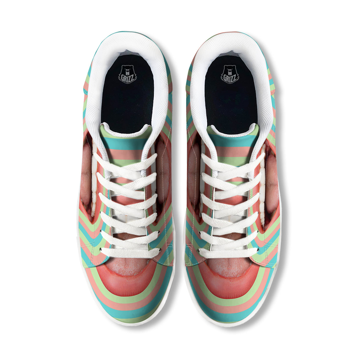 Summer Time Mood Mouth Print White Low Top Sneakers-grizzshop