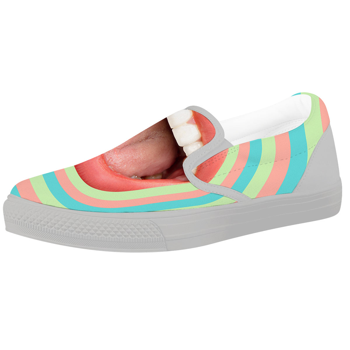 Summer Time Mood Mouth Print White Slip On Shoes-grizzshop