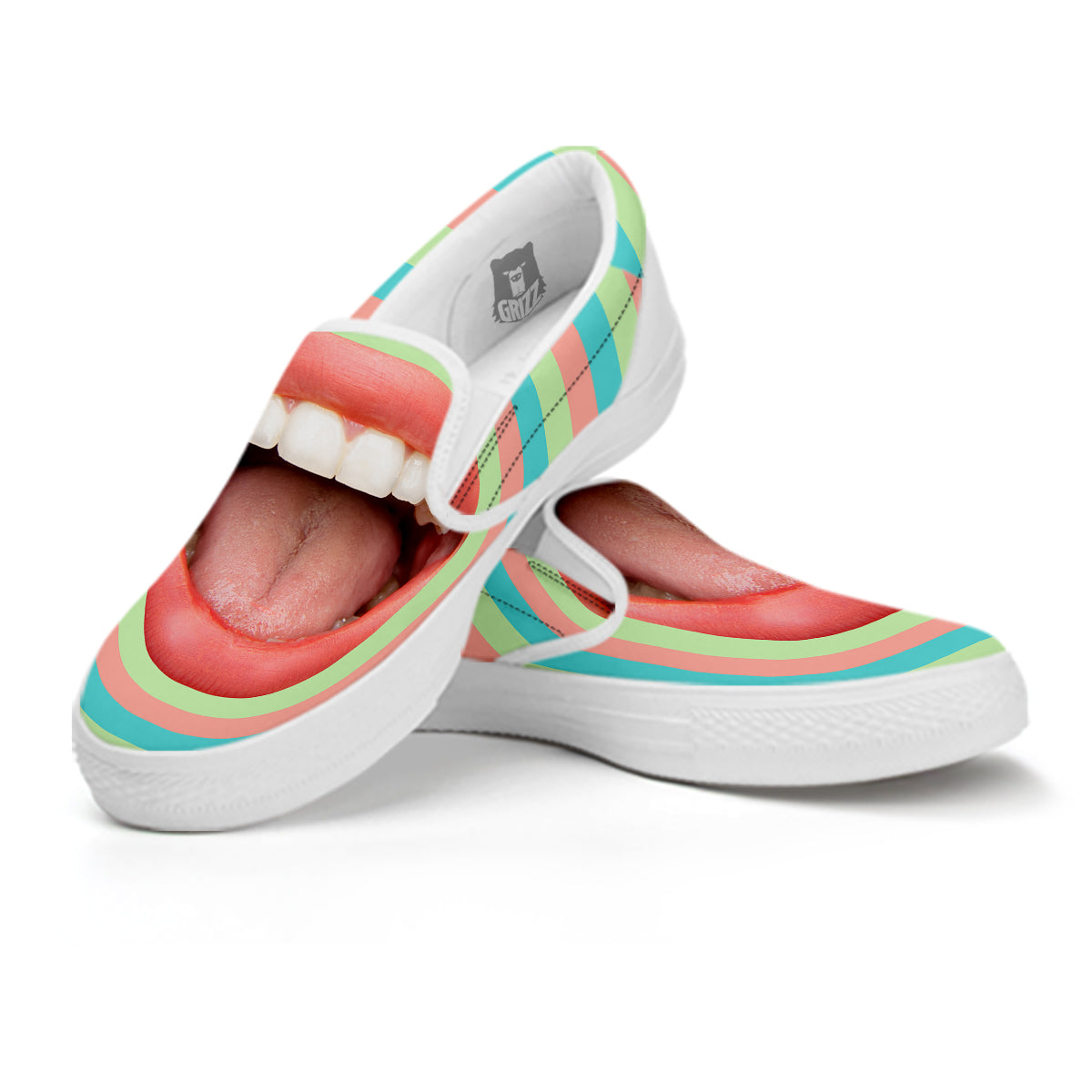 Summer Time Mood Mouth Print White Slip On Shoes-grizzshop
