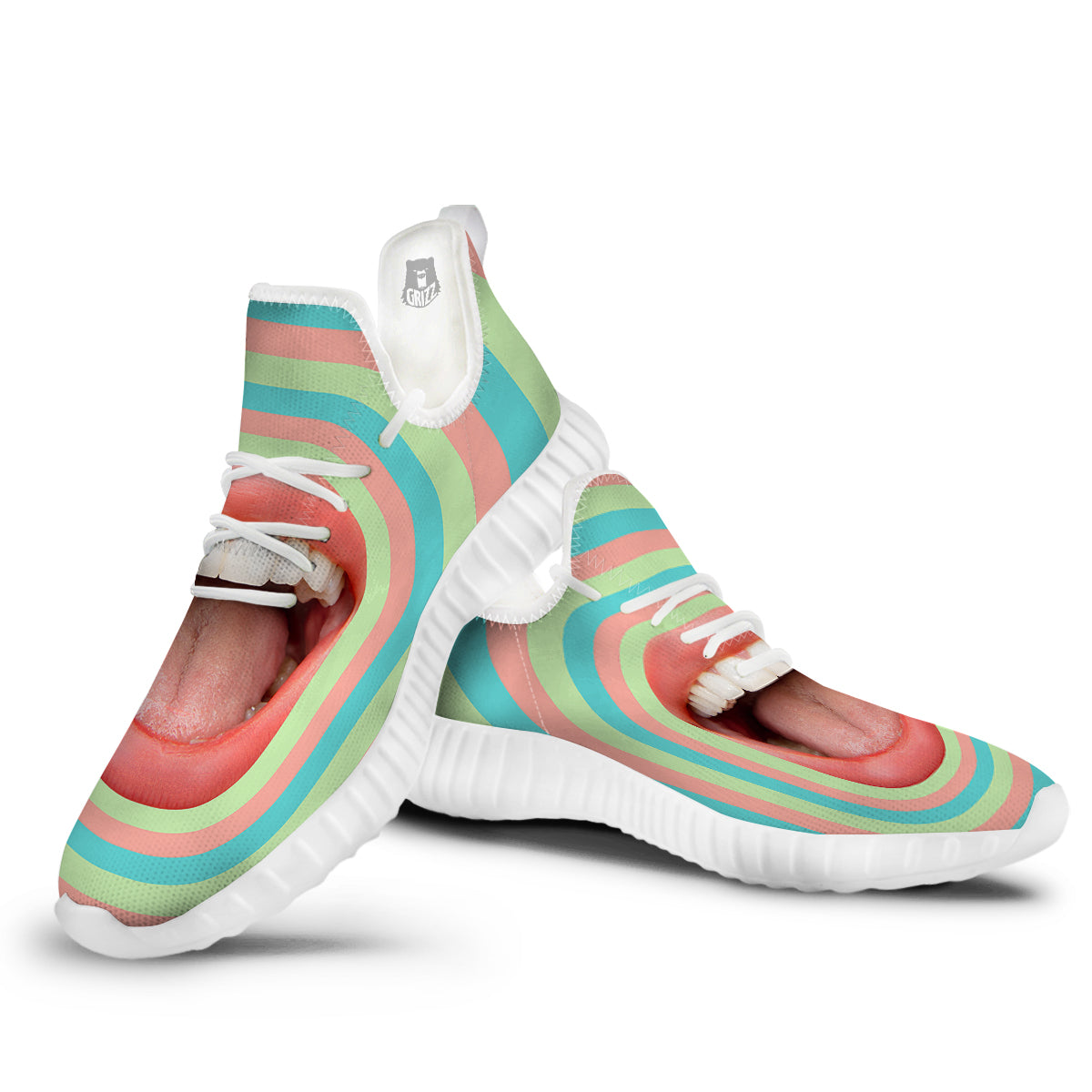 Summer Time Mood Mouth Print White Walking Shoes-grizzshop