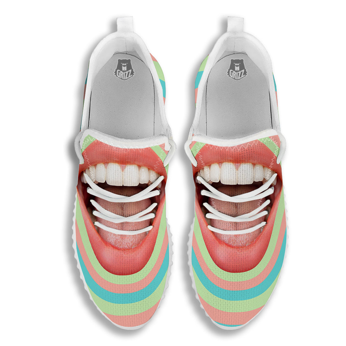 Summer Time Mood Mouth Print White Walking Shoes-grizzshop