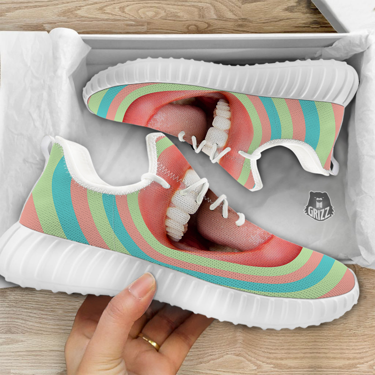 Summer Time Mood Mouth Print White Walking Shoes-grizzshop