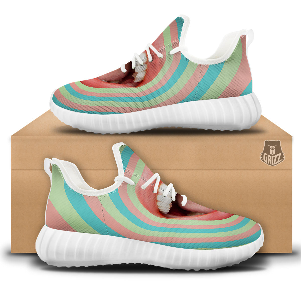 Summer Time Mood Mouth Print White Walking Shoes-grizzshop