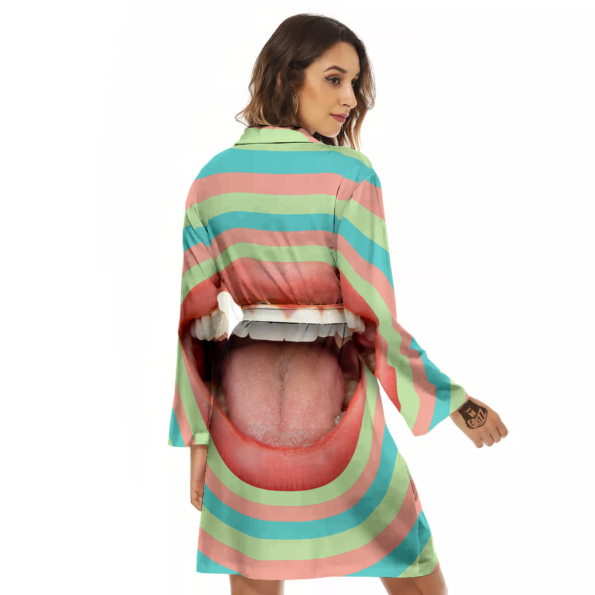 Summer Time Mood Mouth Print Women's Robe-grizzshop