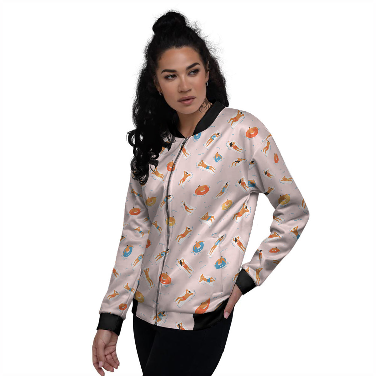Summer Time Relixing Print Pattern Women's Bomber Jacket-grizzshop