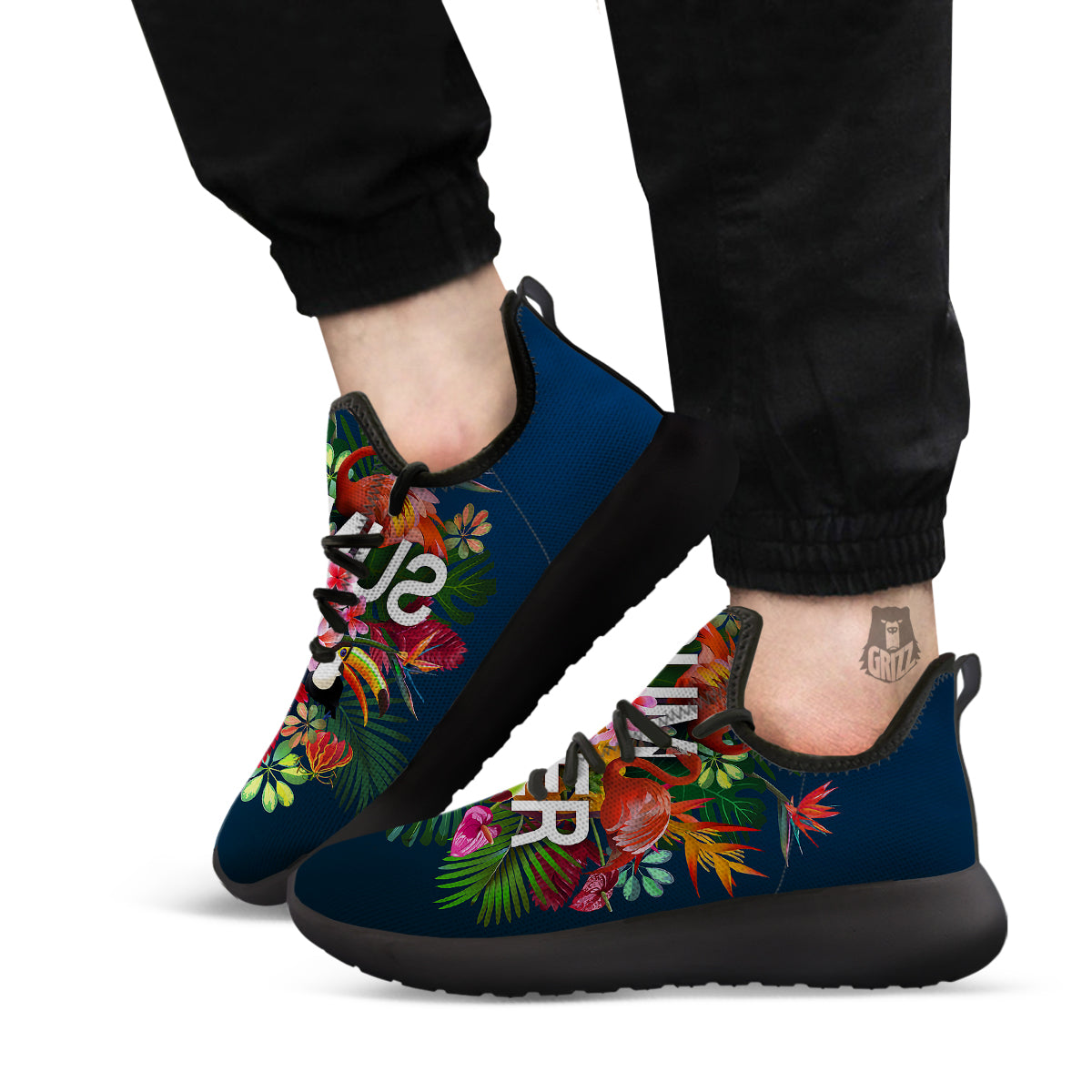 Summer Tropical Birds And Flowers For Travel Print Black Athletic Shoes-grizzshop