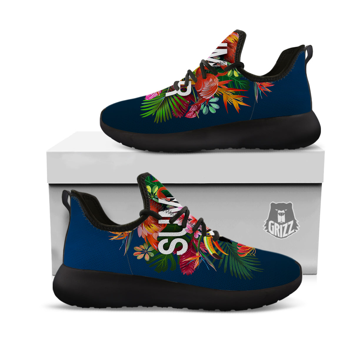 Summer Tropical Birds And Flowers For Travel Print Black Athletic Shoes-grizzshop