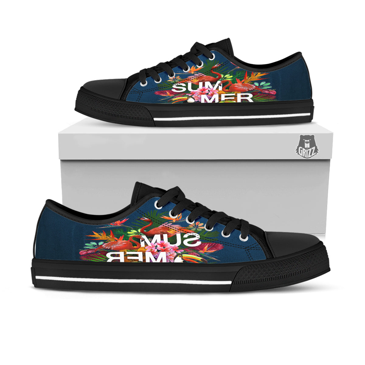 Summer Tropical Birds And Flowers For Travel Print Black Low Top Shoes-grizzshop