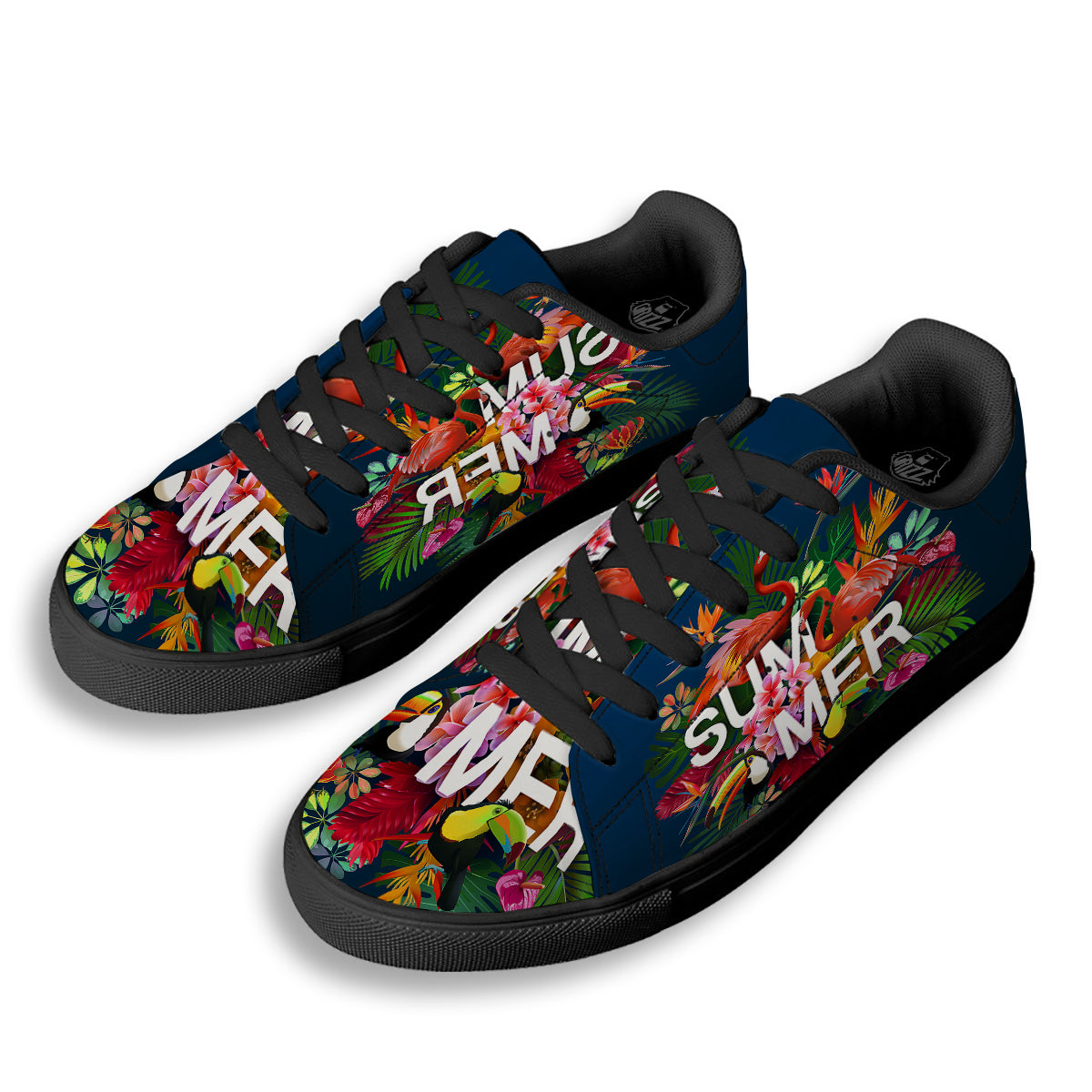 Summer Tropical Birds And Flowers For Travel Print Black Low Top Sneakers-grizzshop