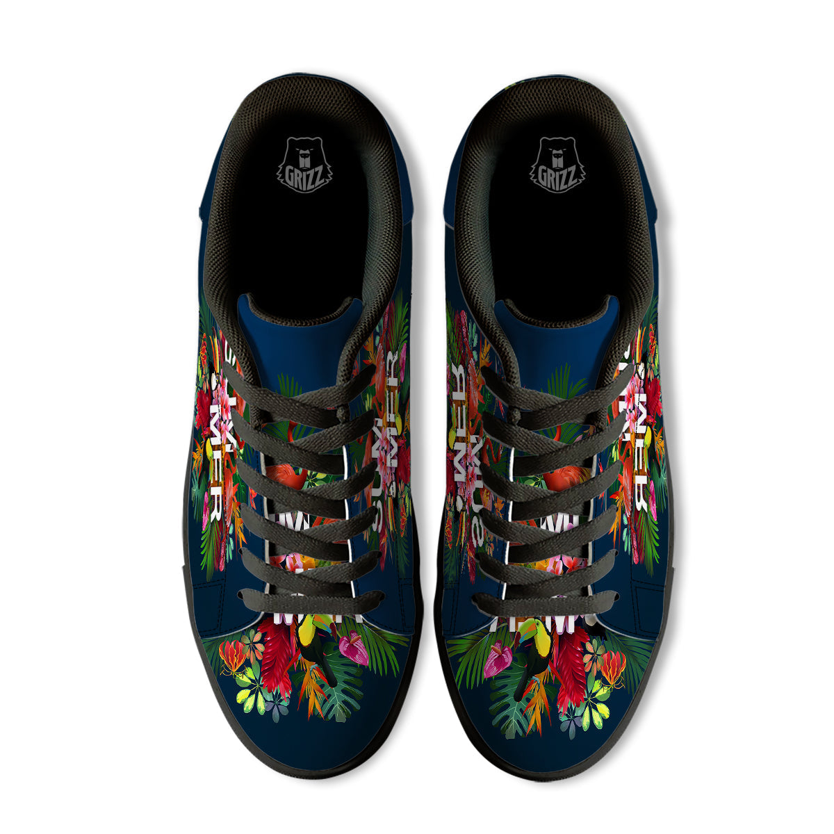Summer Tropical Birds And Flowers For Travel Print Black Low Top Sneakers-grizzshop