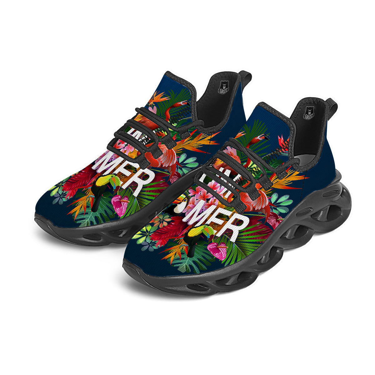 Summer Tropical Birds And Flowers For Travel Print Black Running Shoes-grizzshop