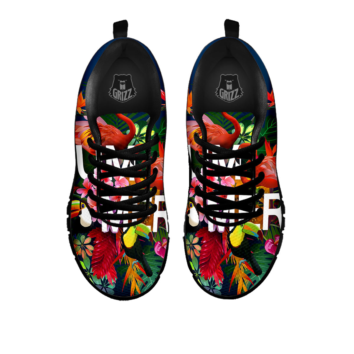 Summer Tropical Birds And Flowers For Travel Print Black Sneaker-grizzshop