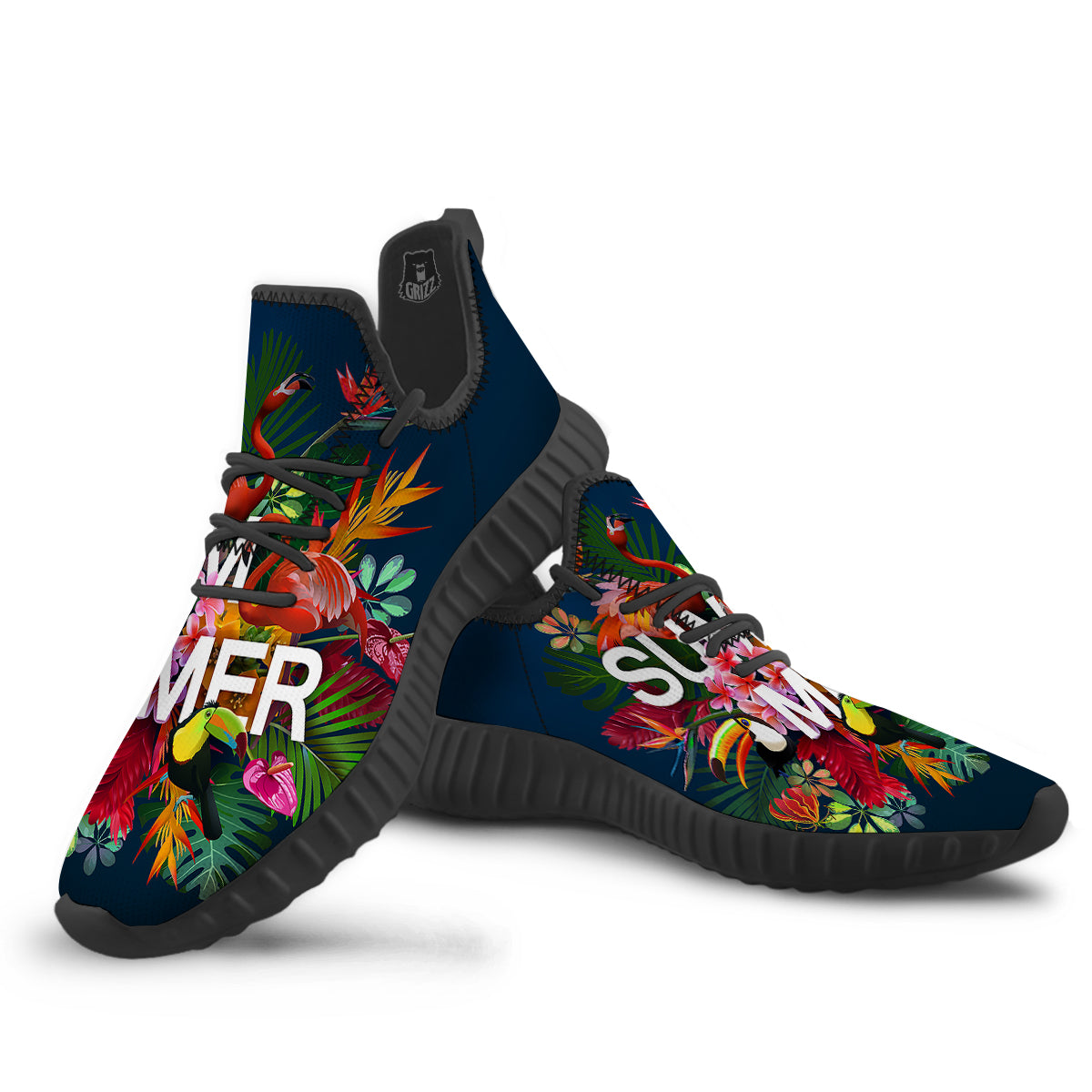 Summer Tropical Birds And Flowers For Travel Print Black Walking Shoes-grizzshop