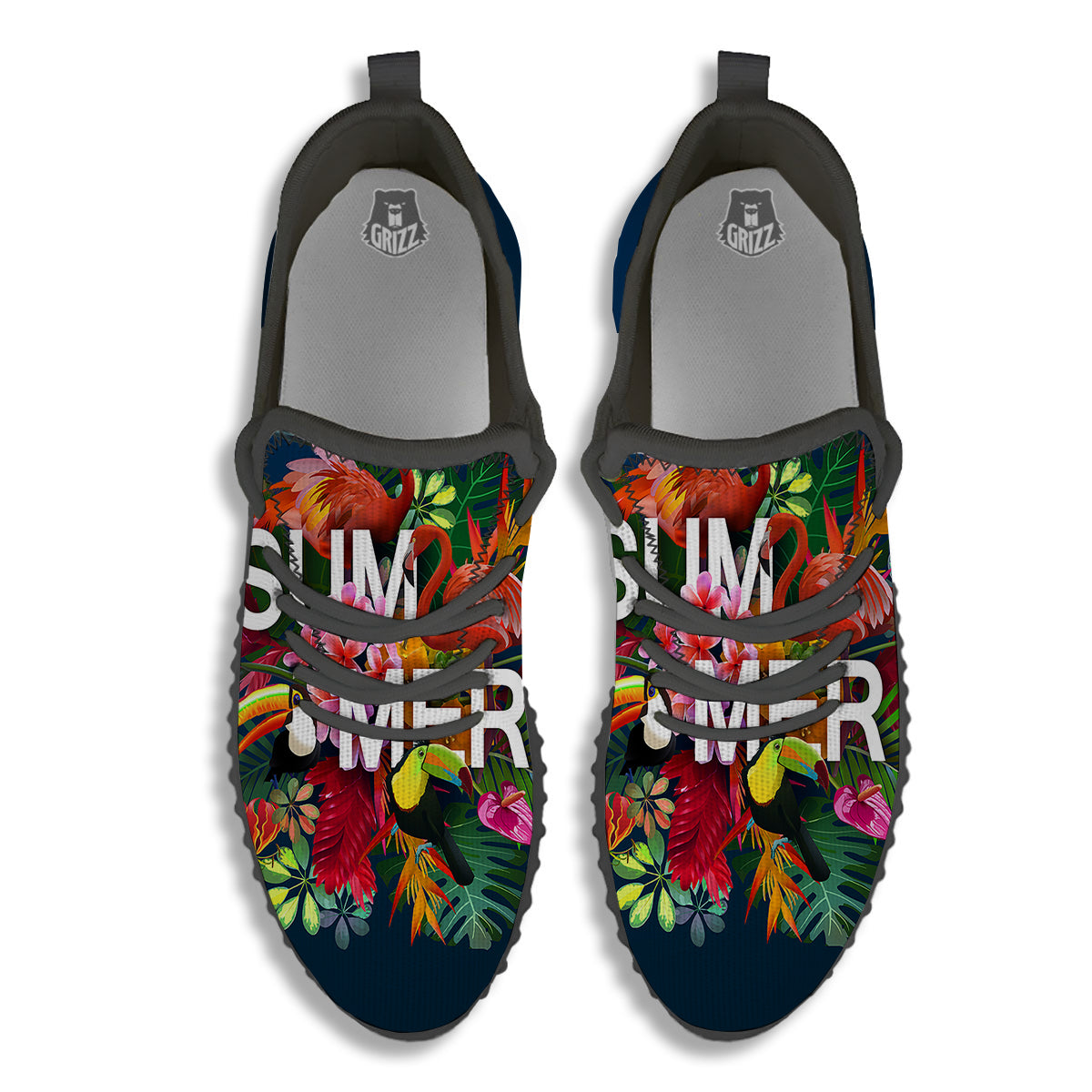 Summer Tropical Birds And Flowers For Travel Print Black Walking Shoes-grizzshop