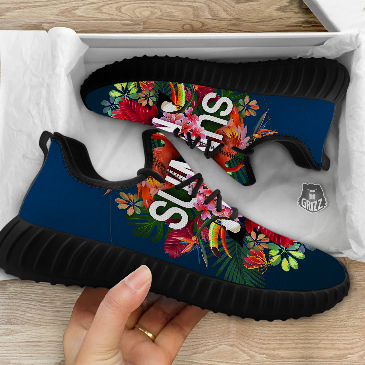 Summer Tropical Birds And Flowers For Travel Print Black Walking Shoes-grizzshop