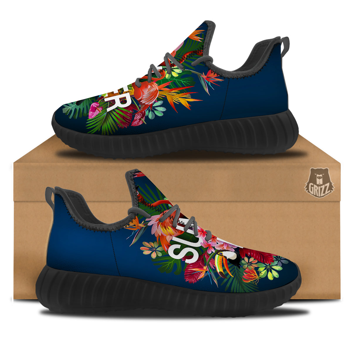 Summer Tropical Birds And Flowers For Travel Print Black Walking Shoes-grizzshop