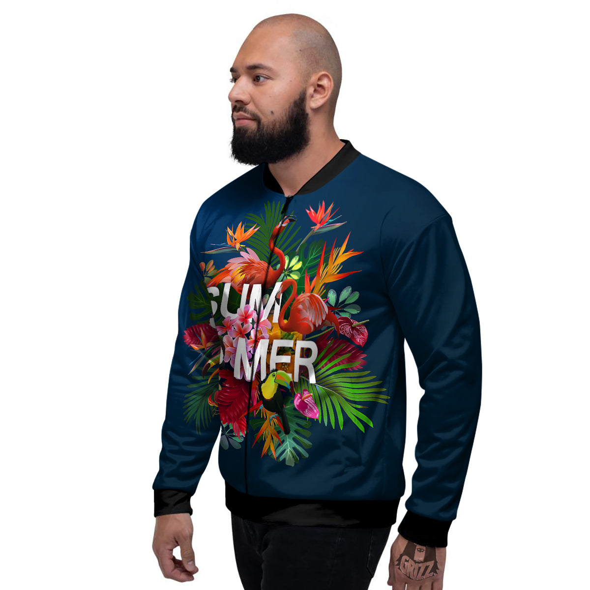 Summer Tropical Birds And Flowers For Travel Print Men's Bomber Jacket-grizzshop