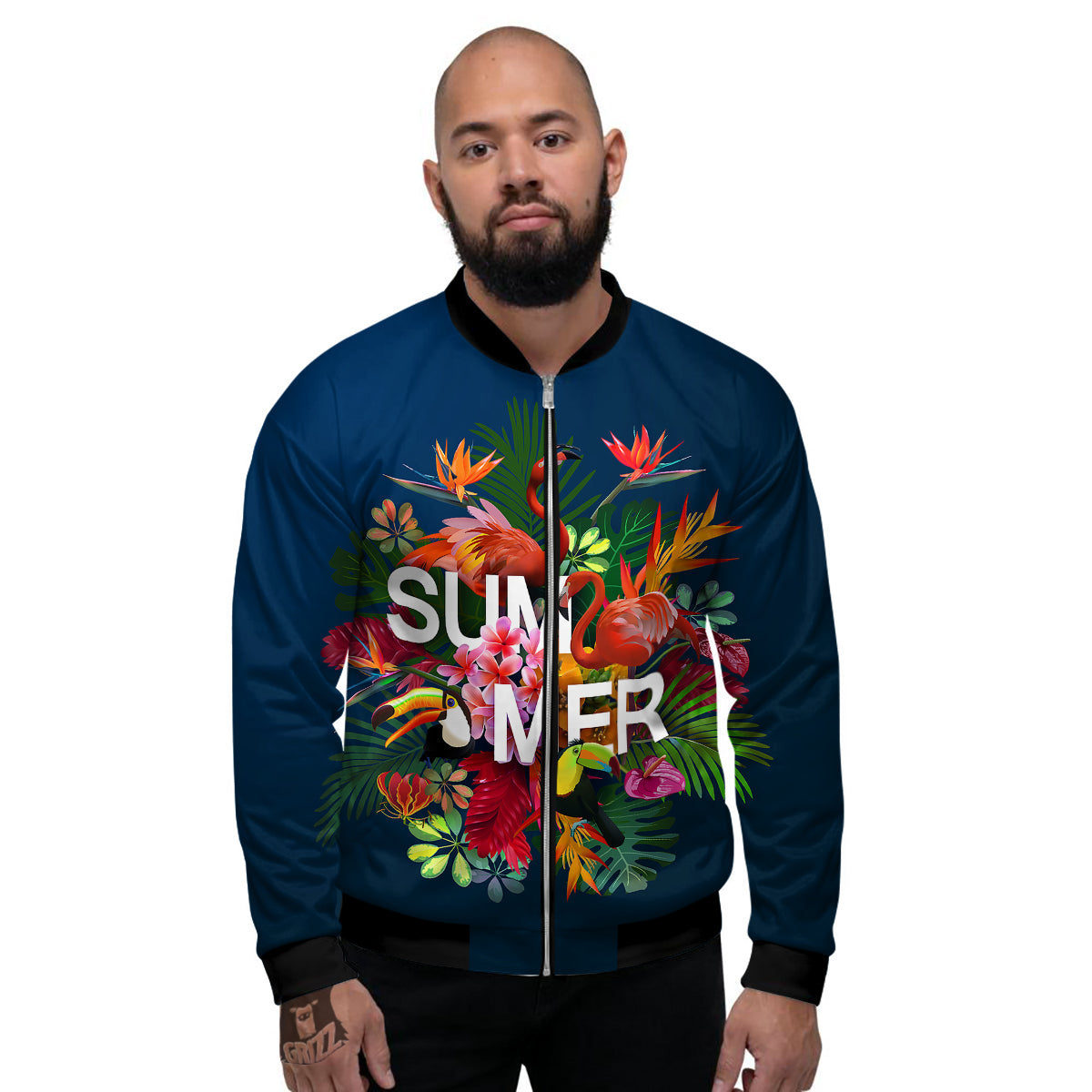 Summer Tropical Birds And Flowers For Travel Print Men's Bomber Jacket-grizzshop