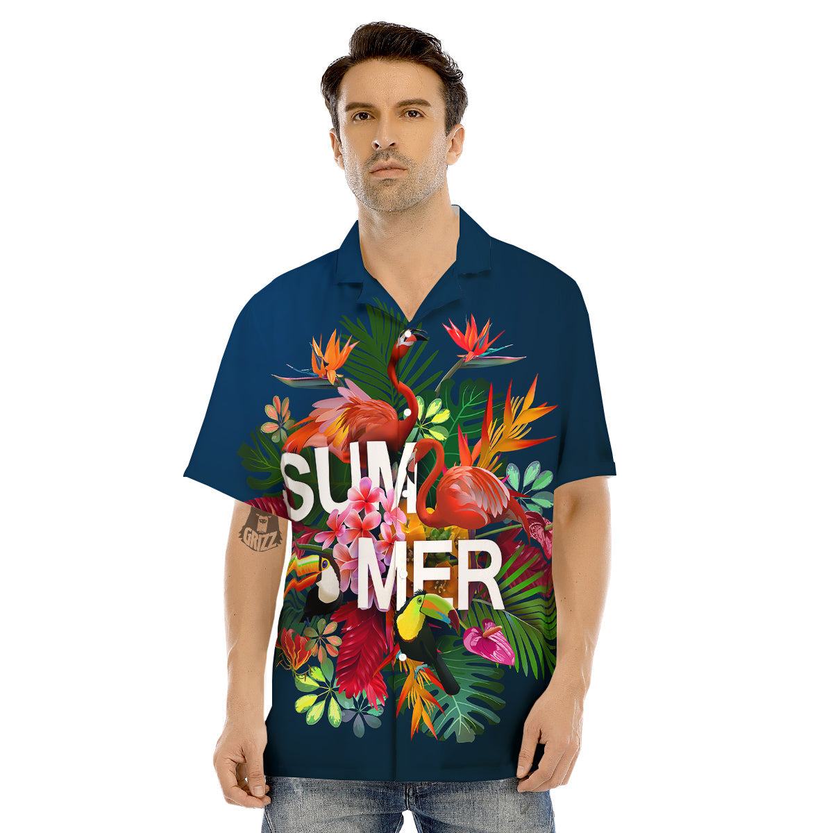 Summer Tropical Birds And Flowers For Travel Print Men's Hawaiian Shirt-grizzshop