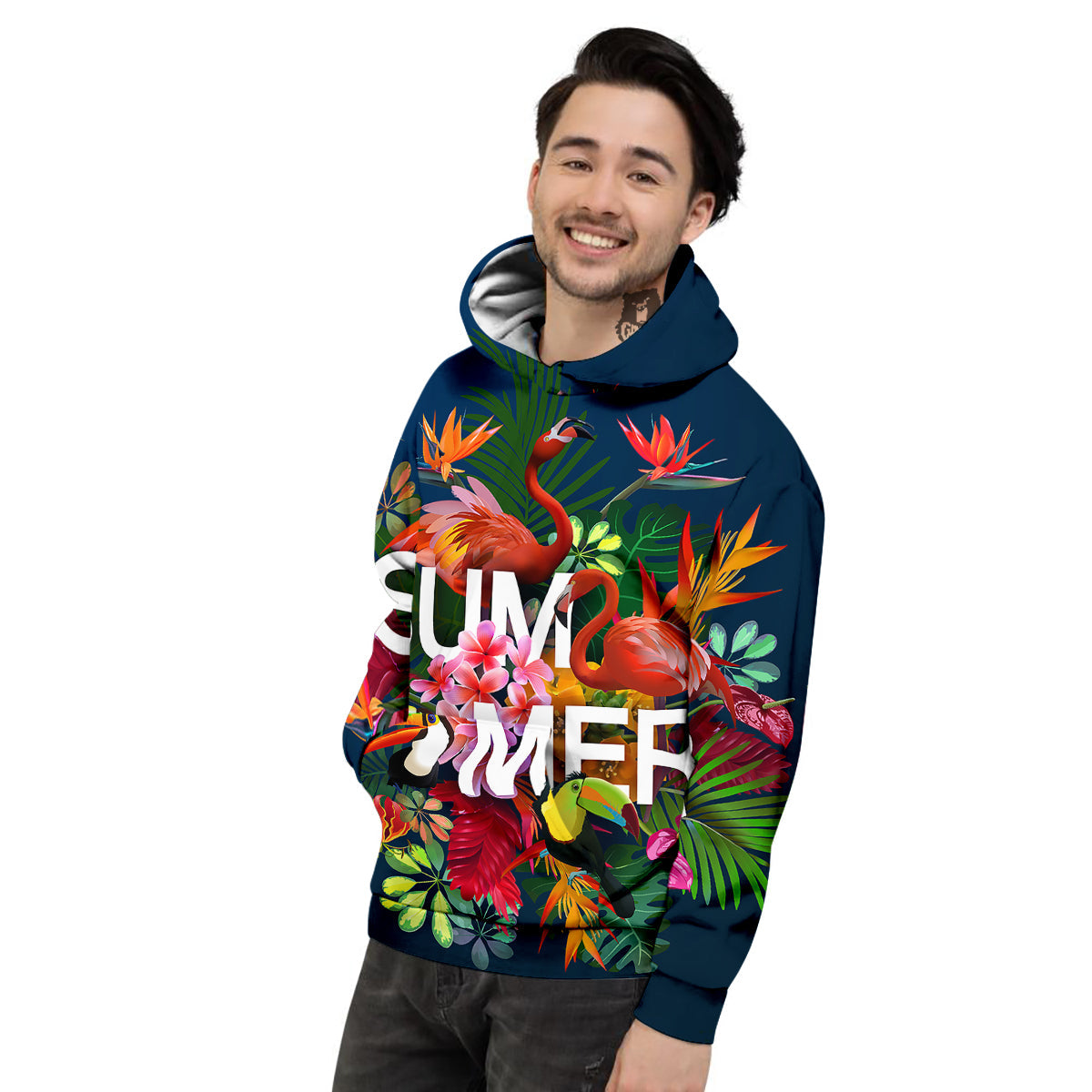 Summer Tropical Birds And Flowers For Travel Print Men's Hoodie-grizzshop