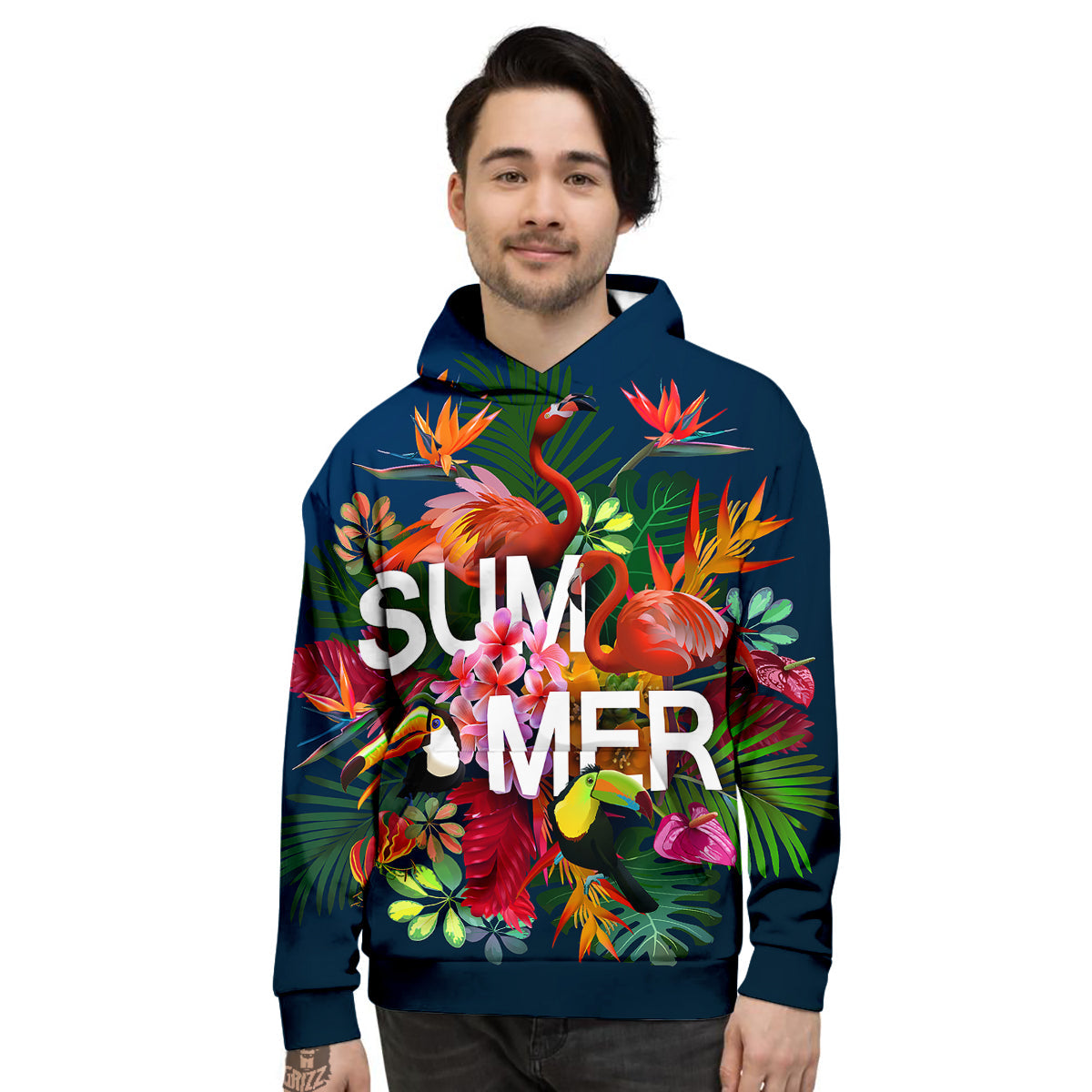 Summer Tropical Birds And Flowers For Travel Print Men's Hoodie-grizzshop