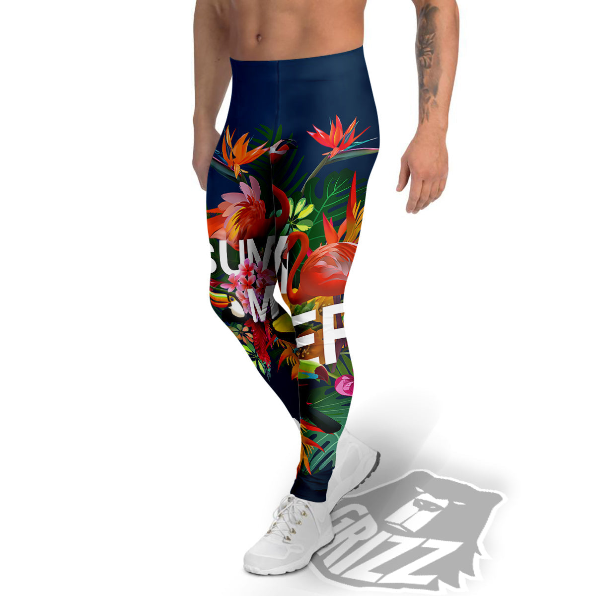 Summer Tropical Birds And Flowers For Travel Print Men's Leggings-grizzshop