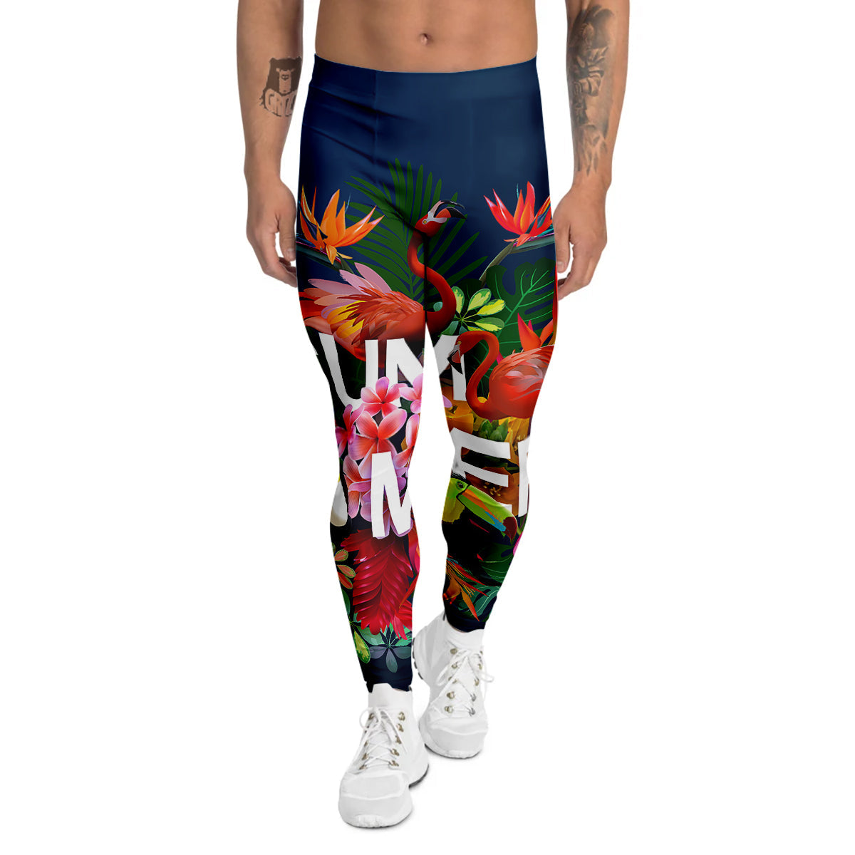 Summer Tropical Birds And Flowers For Travel Print Men's Leggings-grizzshop