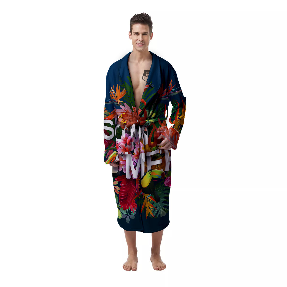 Summer Tropical Birds And Flowers For Travel Print Men's Robe-grizzshop