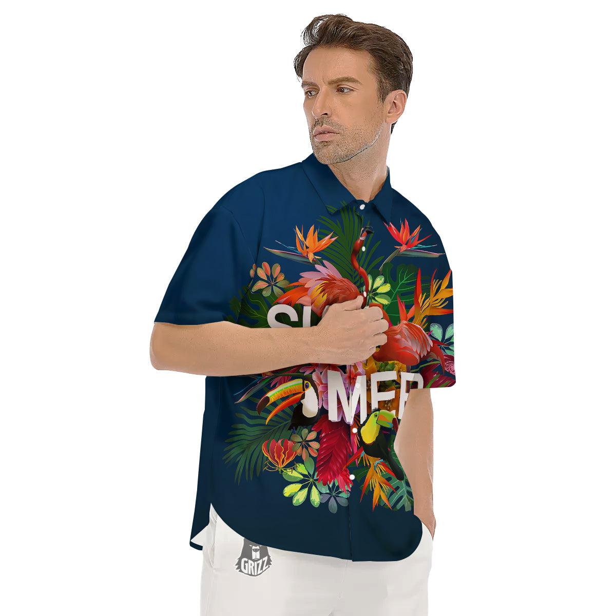 Summer Tropical Birds And Flowers For Travel Print Men's Short Sleeve Shirts-grizzshop