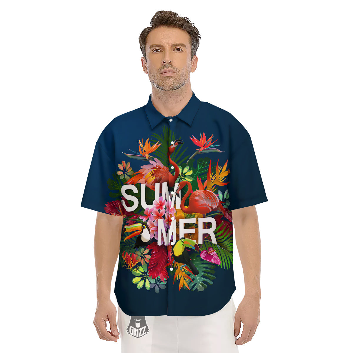 Summer Tropical Birds And Flowers For Travel Print Men's Short Sleeve Shirts-grizzshop