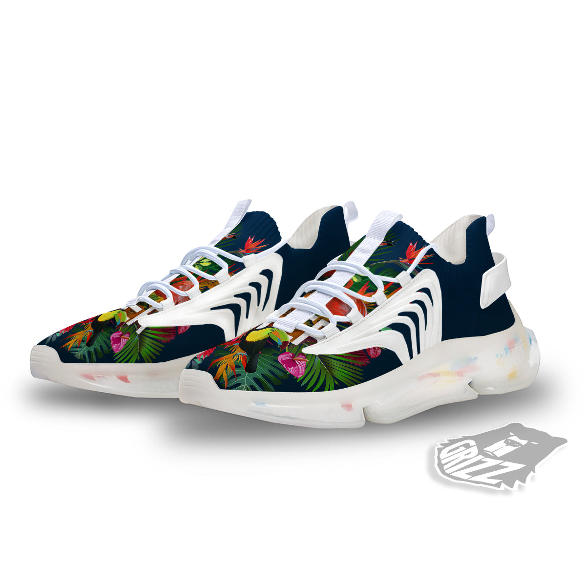 Summer Tropical Birds And Flowers For Travel Print White Gym Shoes-grizzshop