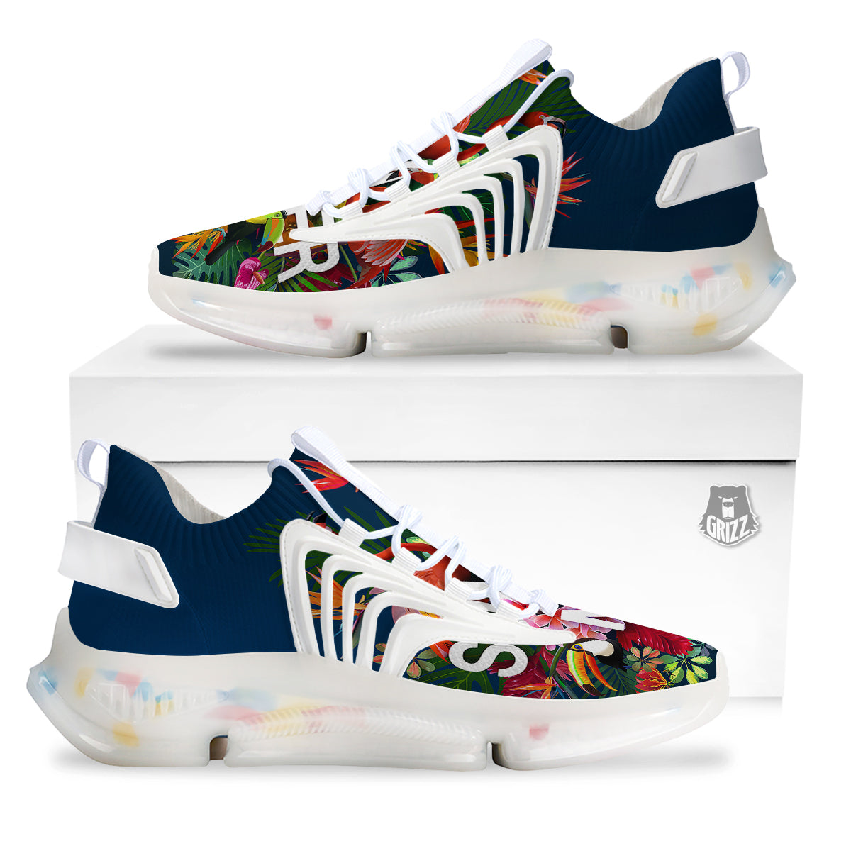 Summer Tropical Birds And Flowers For Travel Print White Gym Shoes-grizzshop