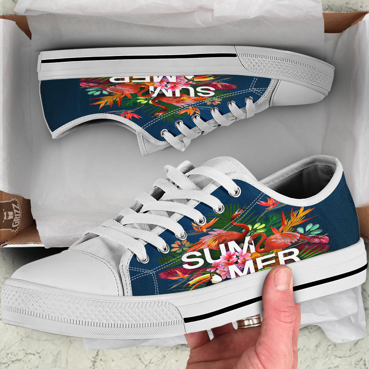 Summer Tropical Birds And Flowers For Travel Print White Low Top Shoes-grizzshop