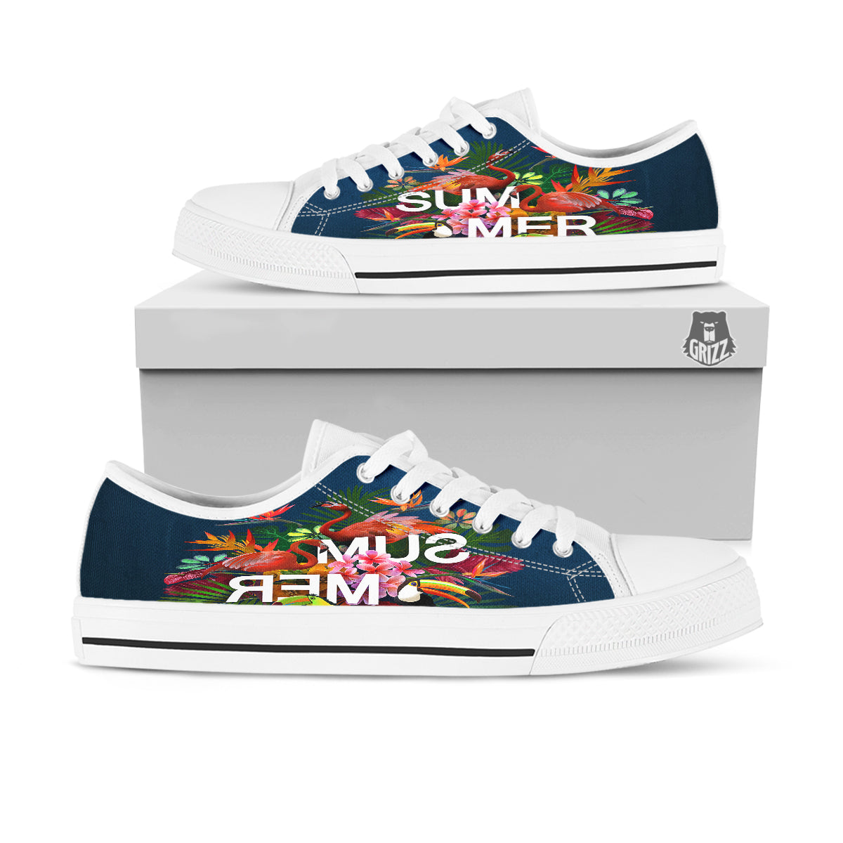 Summer Tropical Birds And Flowers For Travel Print White Low Top Shoes-grizzshop