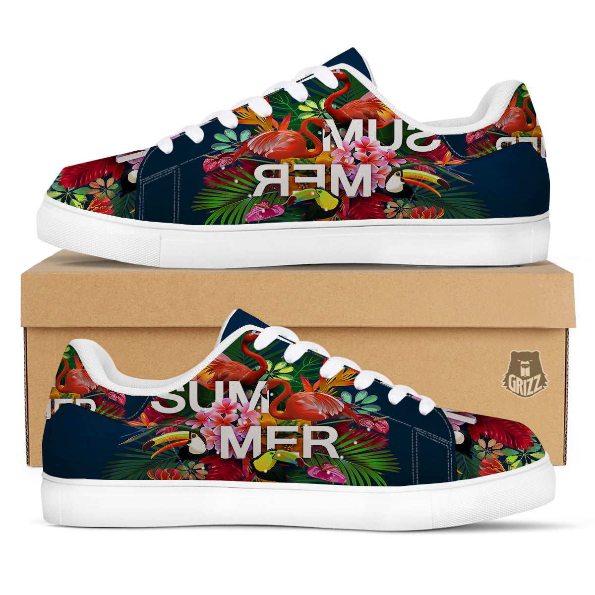 Summer Tropical Birds And Flowers For Travel Print White Low Top Sneakers-grizzshop