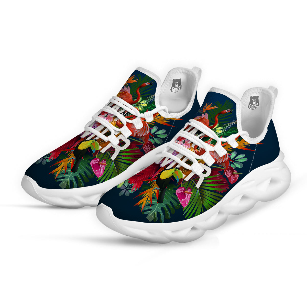 Summer Tropical Birds And Flowers For Travel Print White Running Shoes-grizzshop
