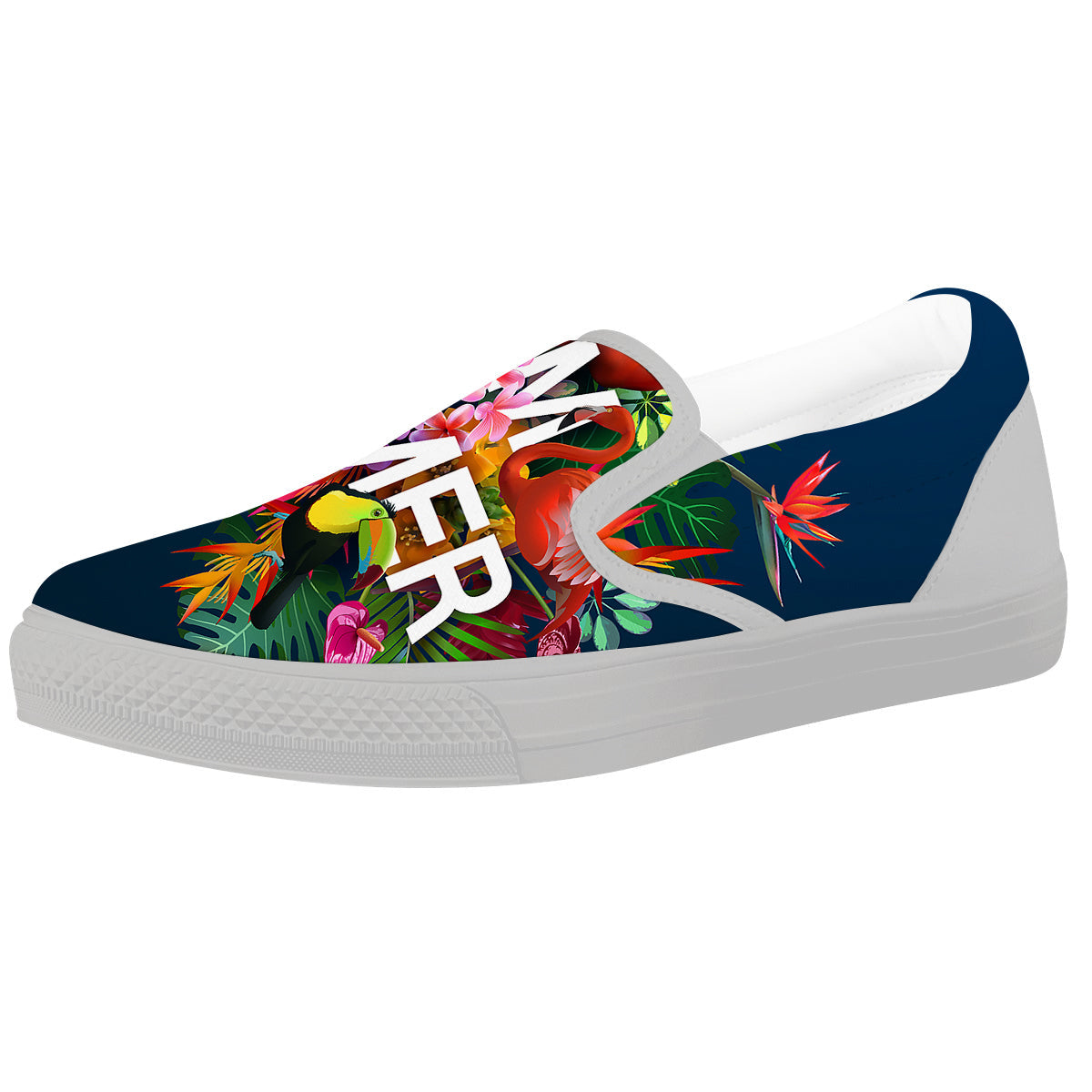 Summer Tropical Birds And Flowers For Travel Print White Slip On Shoes-grizzshop