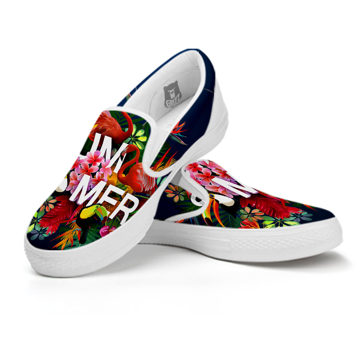 Summer Tropical Birds And Flowers For Travel Print White Slip On Shoes-grizzshop
