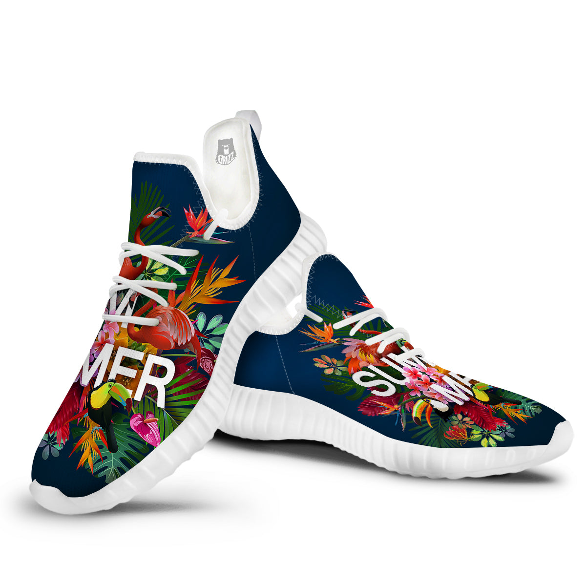 Summer Tropical Birds And Flowers For Travel Print White Walking Shoes-grizzshop