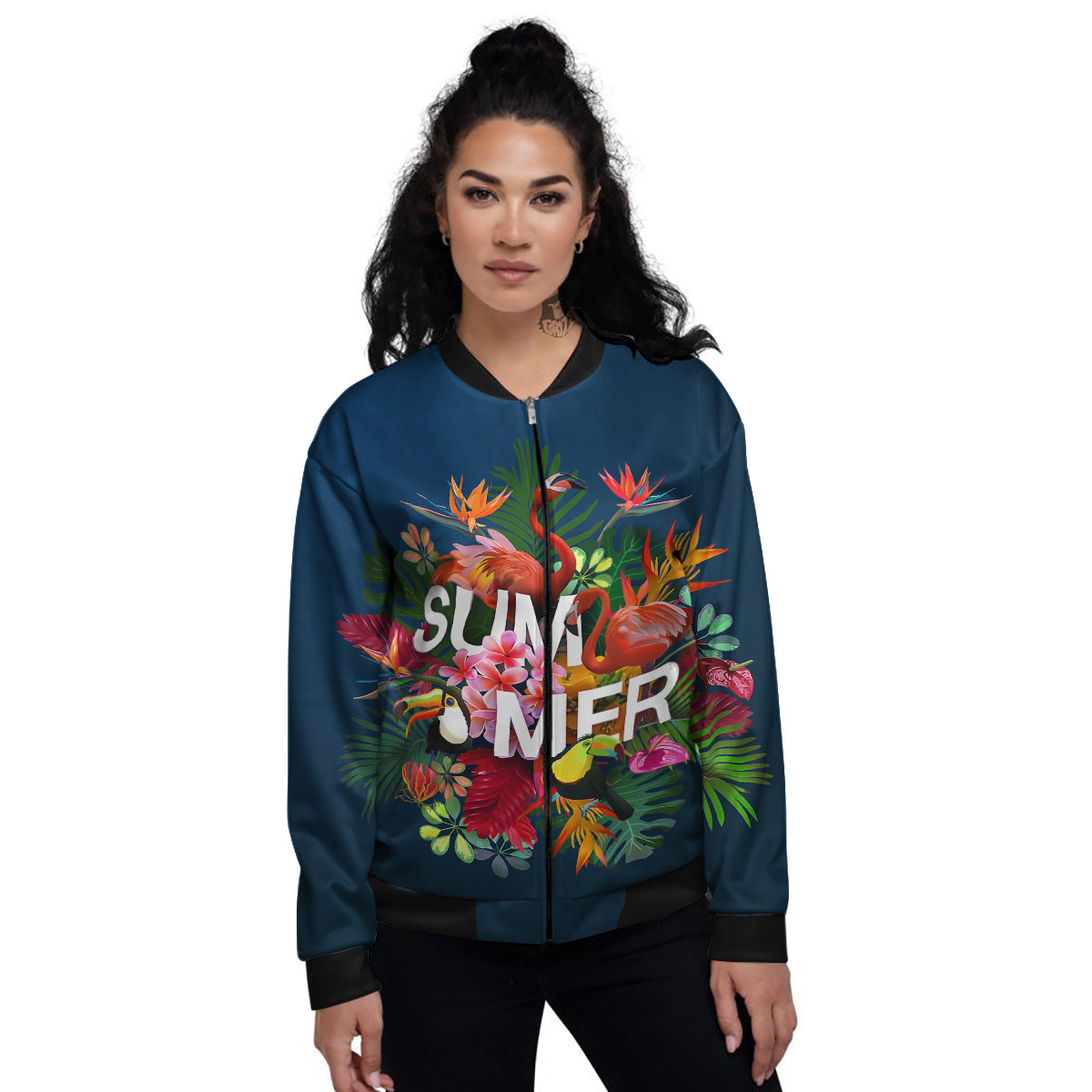 Summer Tropical Birds And Flowers For Travel Print Women's Bomber Jacket-grizzshop