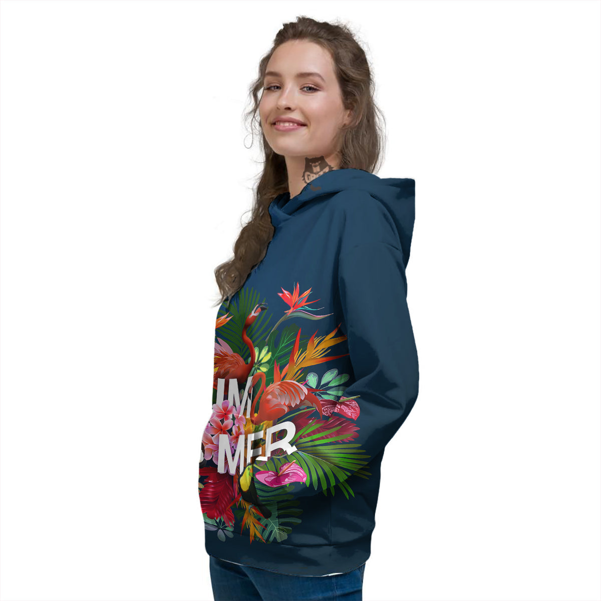Summer Tropical Birds And Flowers For Travel Print Women's Hoodie-grizzshop