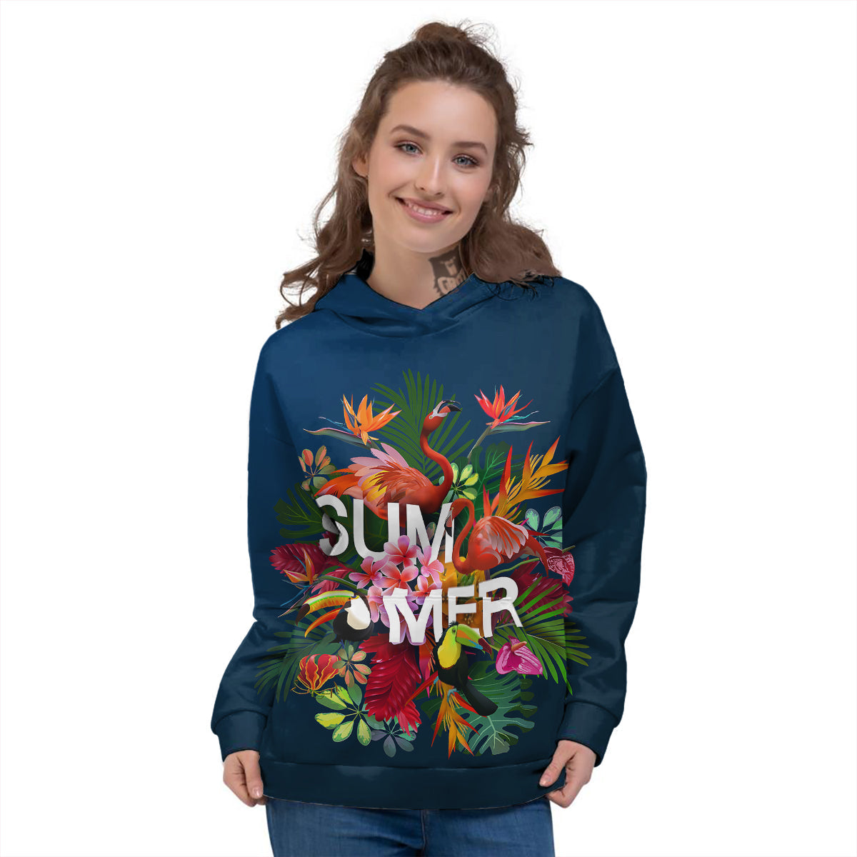 Summer Tropical Birds And Flowers For Travel Print Women's Hoodie-grizzshop