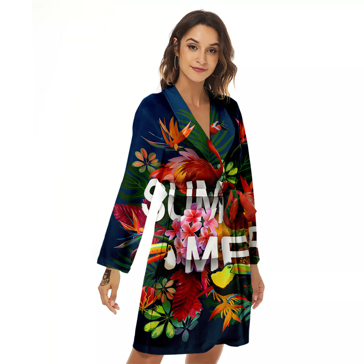 Summer Tropical Birds And Flowers For Travel Print Women's Robe-grizzshop