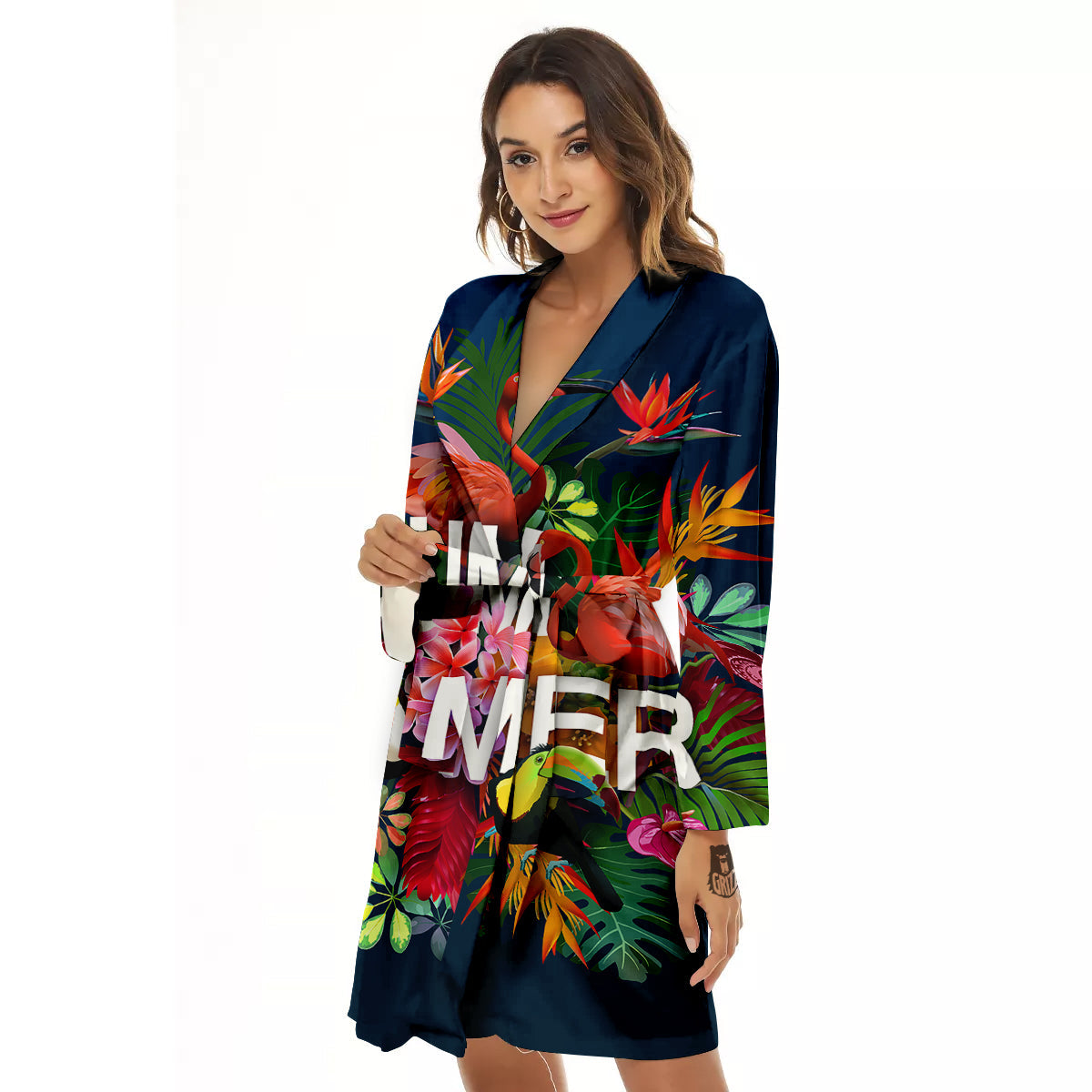 Summer Tropical Birds And Flowers For Travel Print Women's Robe-grizzshop
