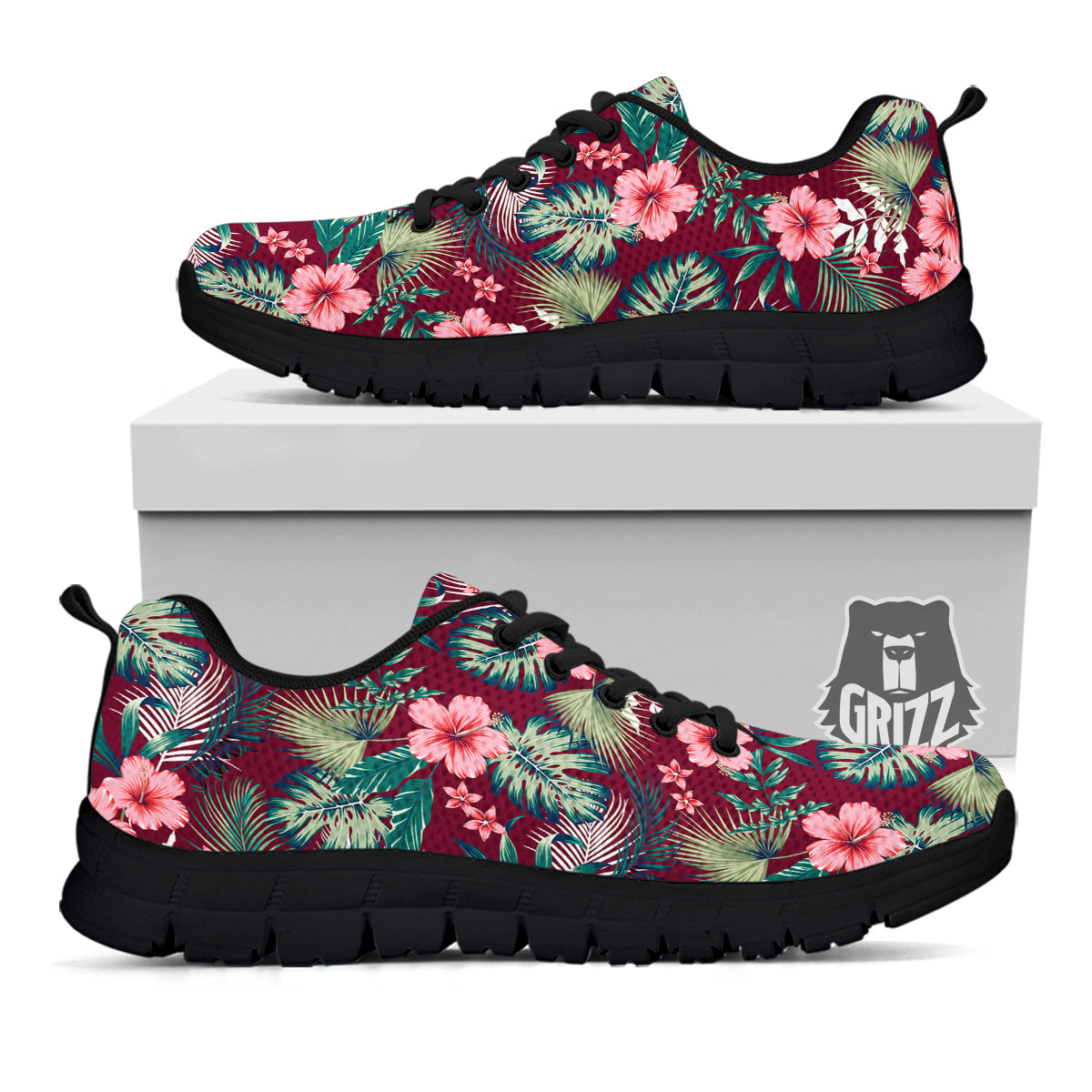 Summer Tropical Print Pattern Black Sneaker-grizzshop