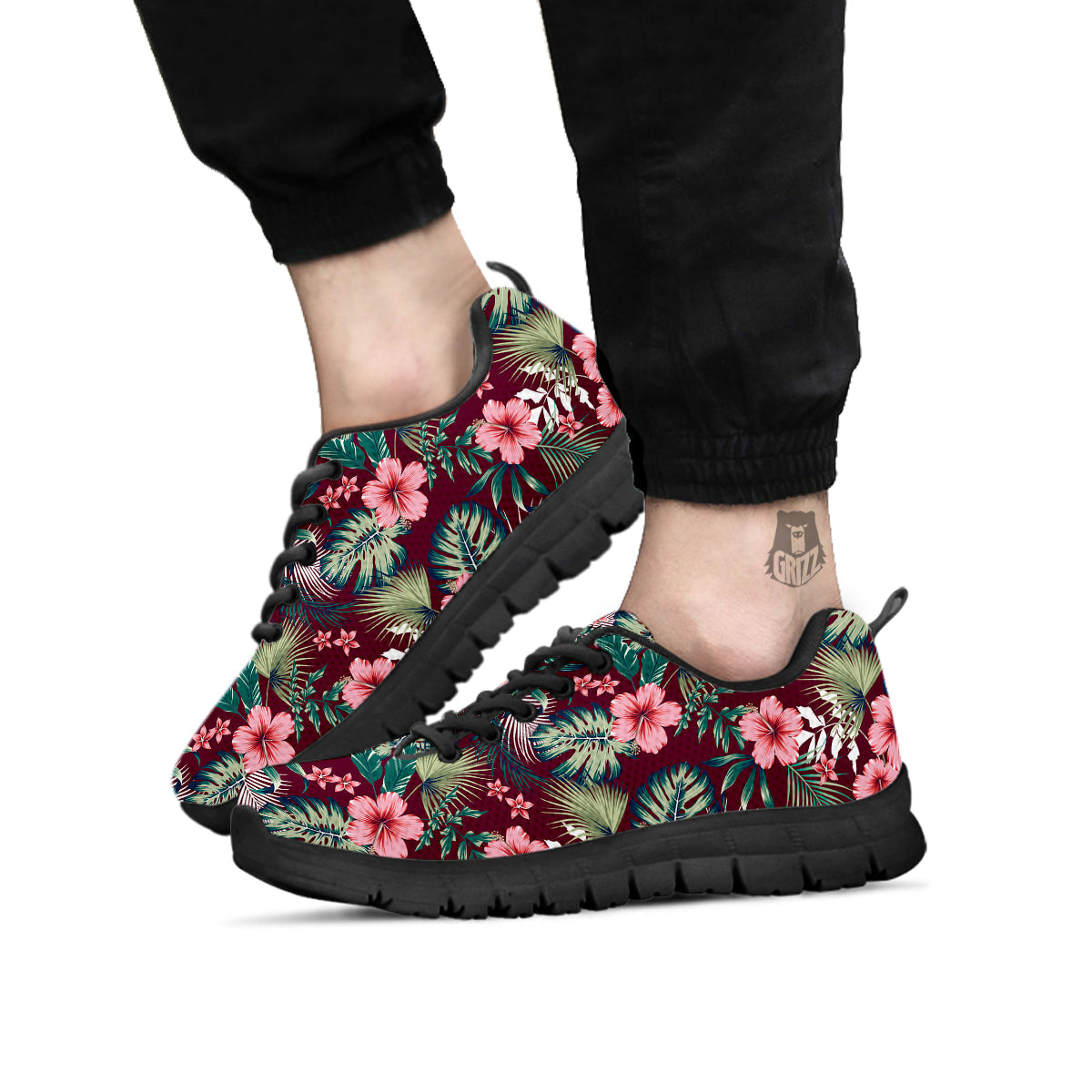 Summer Tropical Print Pattern Black Sneaker-grizzshop