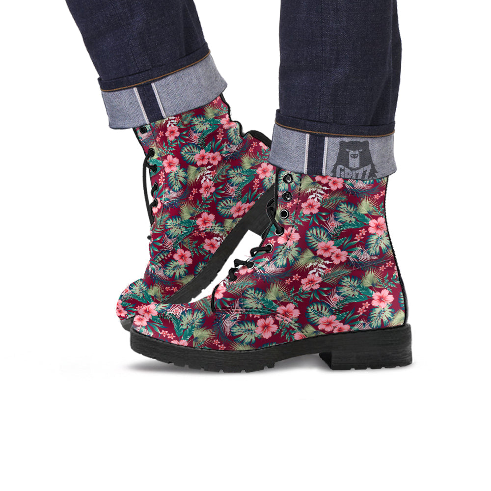 Summer Tropical Print Pattern Leather Boots-grizzshop